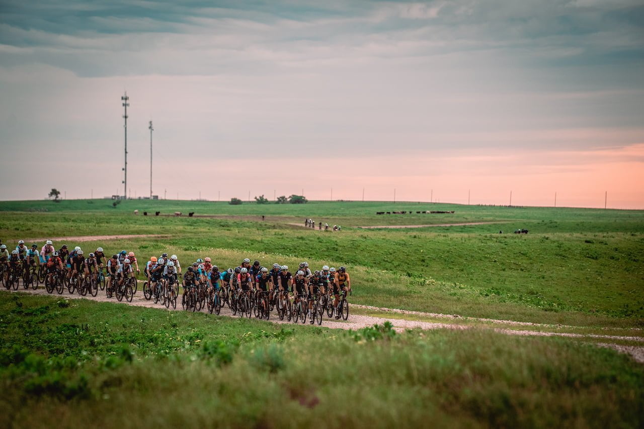 Big group of cyclists on a country side