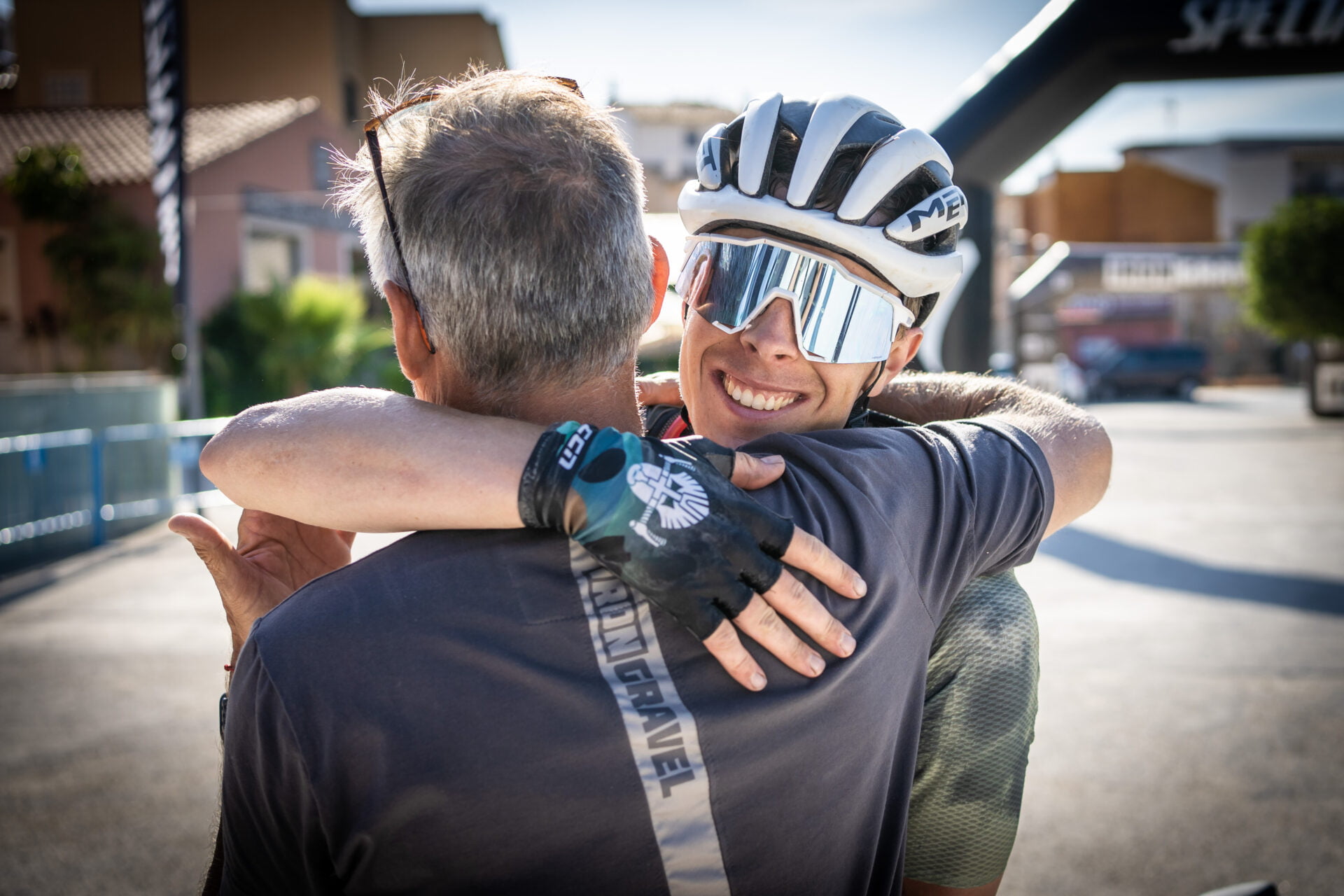 Hugging after the finish of Iron gravel